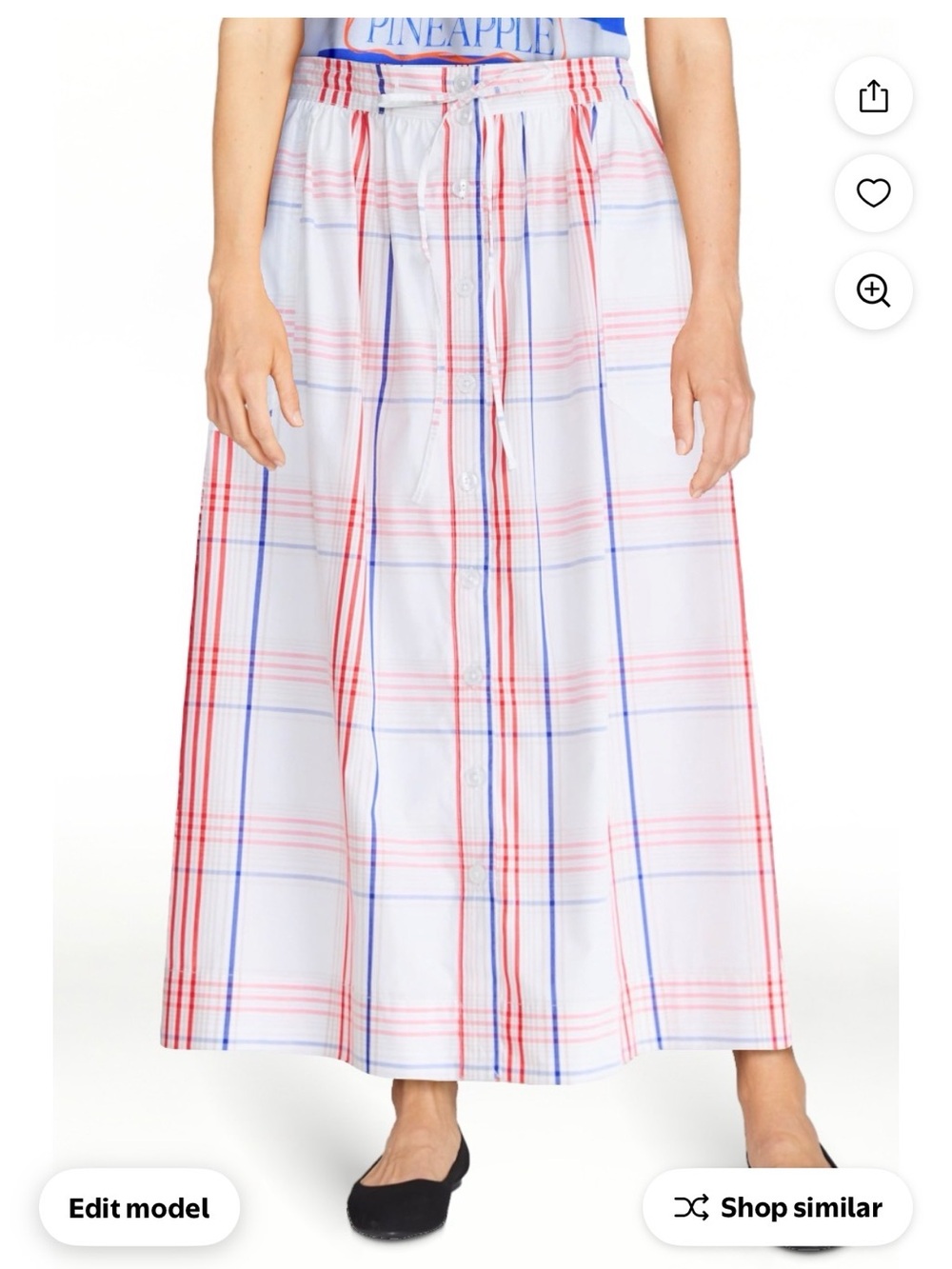 Women’s White Plaid Maxi Skirt with Red & Blue Stripes